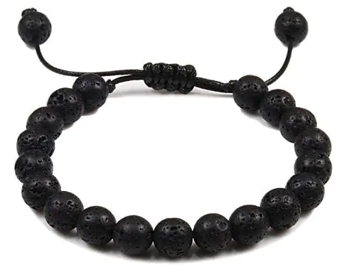 8mm Obsidian Agate Volcanic Rock Beaded Bracelet