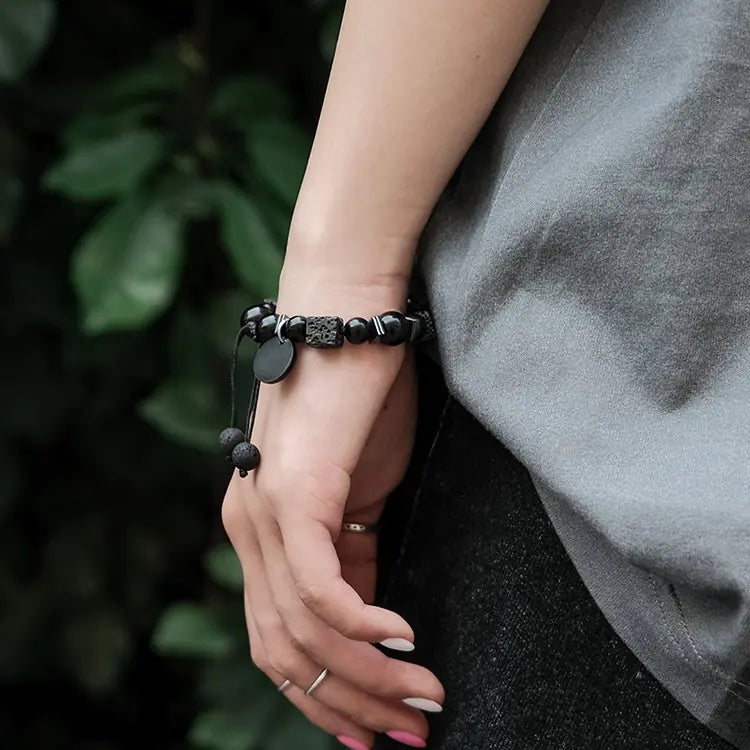 Vintage Natural Obsidian Bracelet with Volcanic Rock
