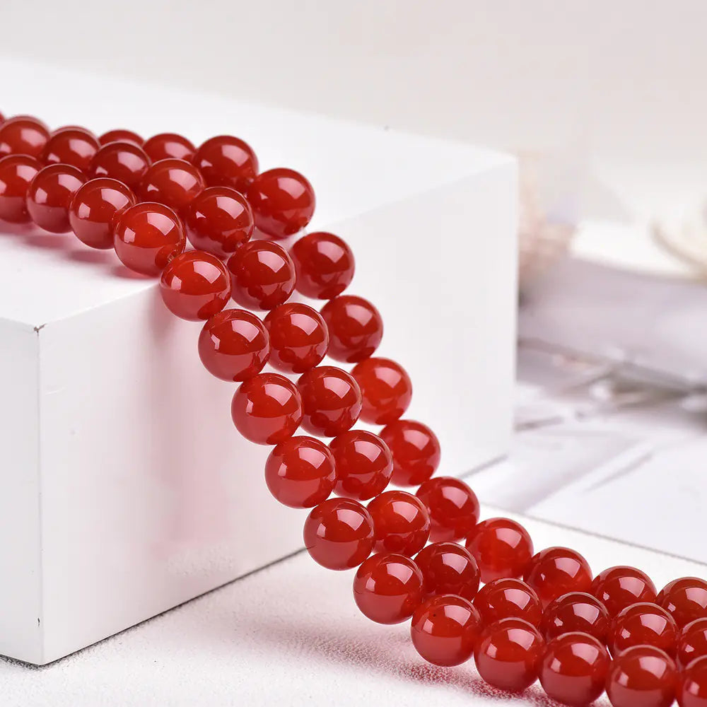 Pulsera de Cuentas Sueltas Redondas de Ágata Roja Natural