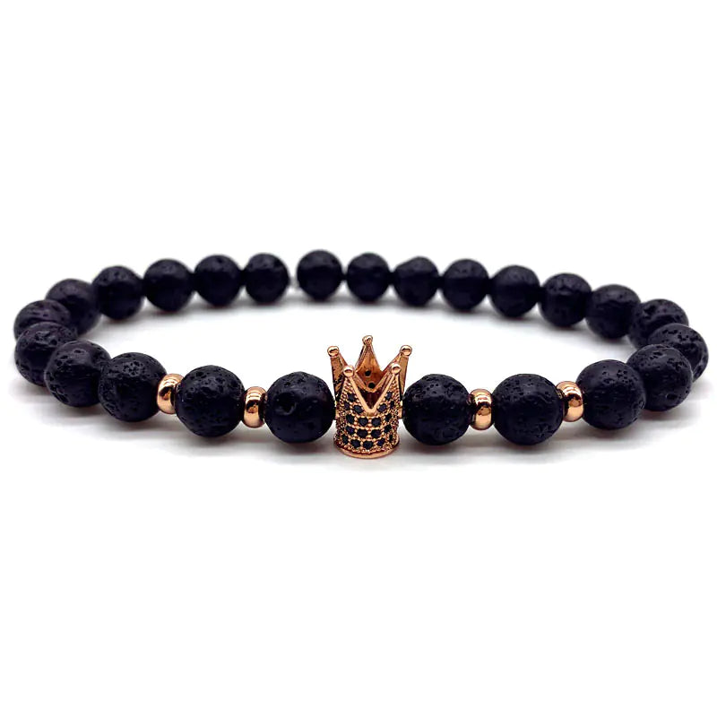 8mm Black Volcanic Stone Beaded Stretch Bracelet