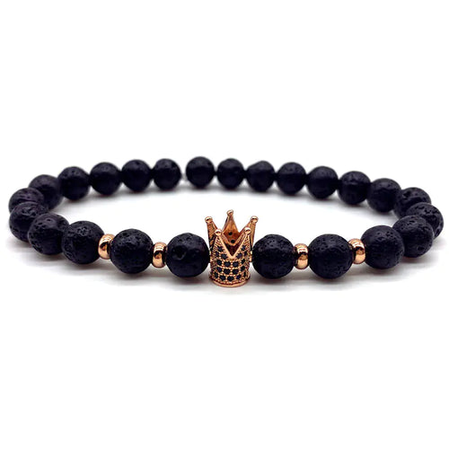 8mm Black Volcanic Stone Beaded Stretch Bracelet