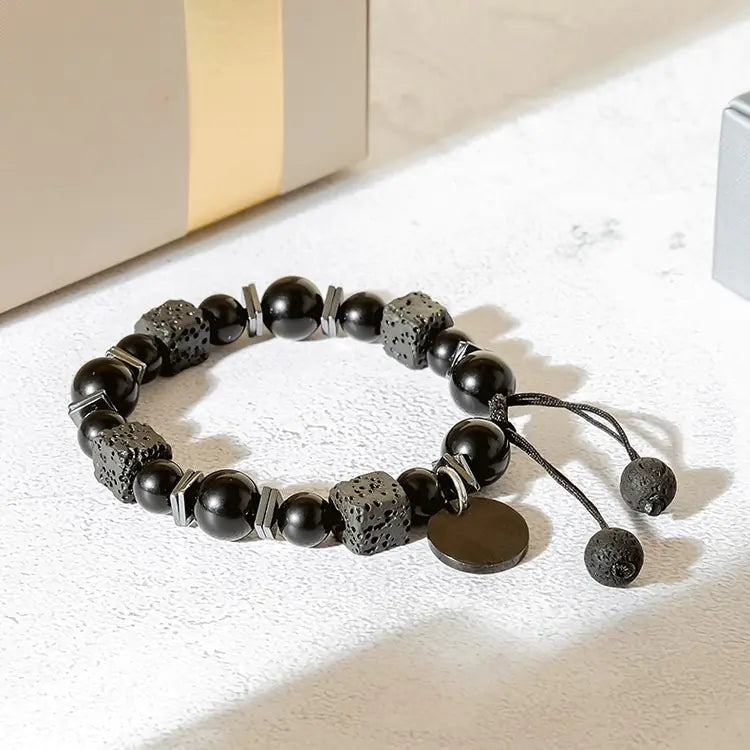 Vintage Natural Obsidian Bracelet with Volcanic Rock