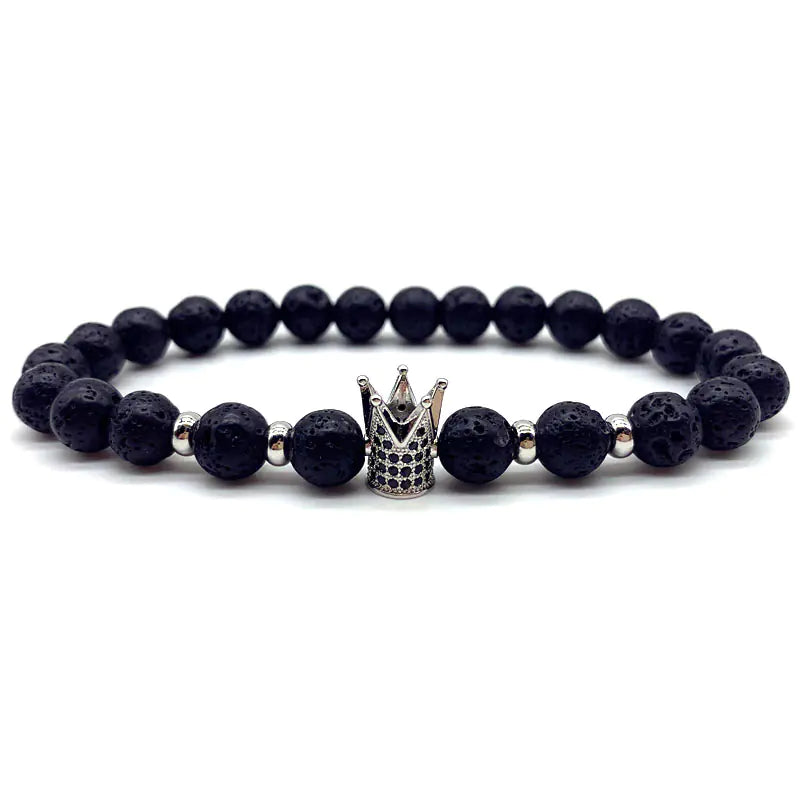 8mm Black Volcanic Stone Beaded Stretch Bracelet