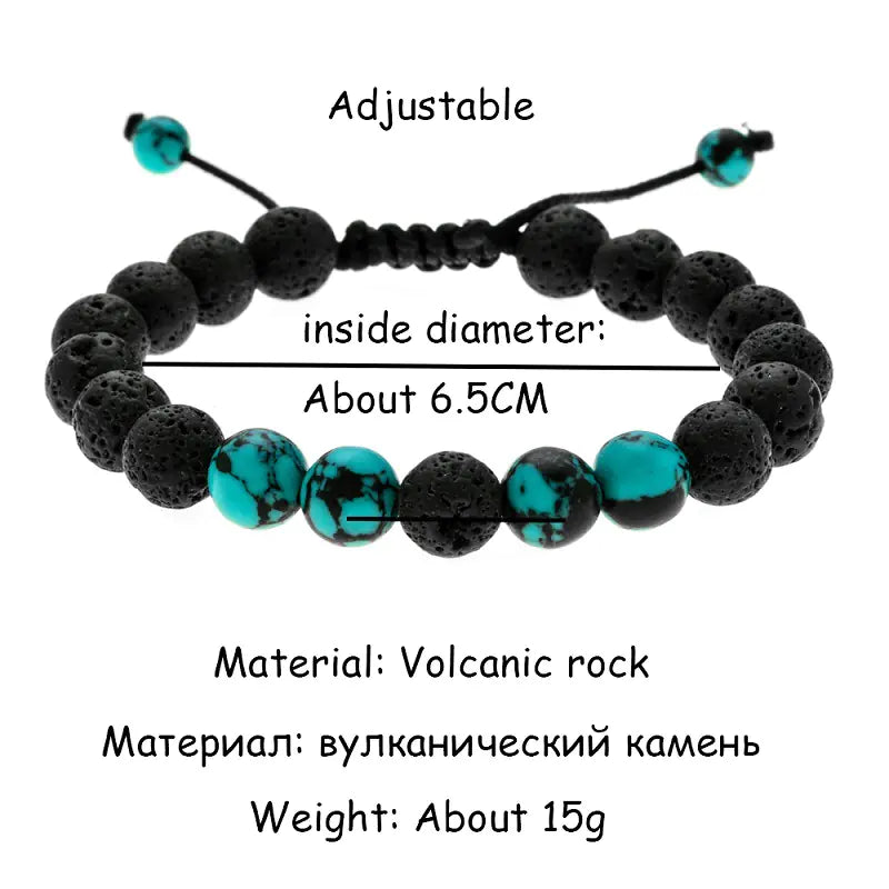 8mm Black Volcanic Stone Turquoise Bead Bracelet