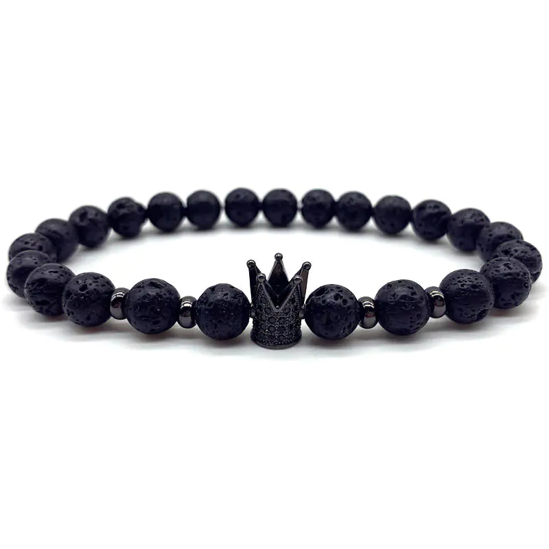 8mm Black Volcanic Stone Beaded Stretch Bracelet