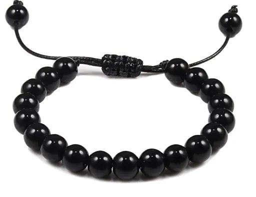 8mm Obsidian Agate Volcanic Rock Beaded Bracelet